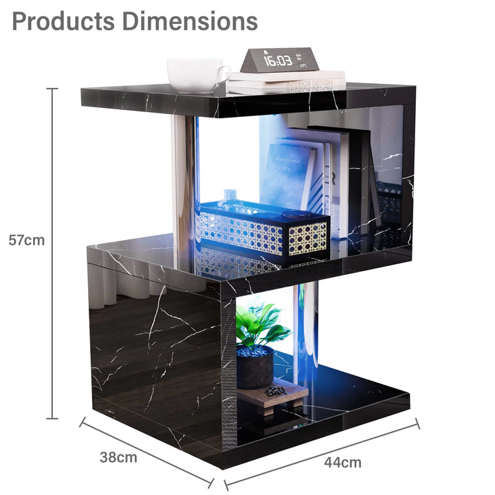 [Black Marble] high gloss side table for living room dimensions: length 44cm, height 57 cm, and width 38cm.