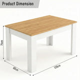 [4 Seater | Black] Dining Table and Chairs Set dimension diagram showing 120cm length, 80cm width, and 75cm height with oak-effect pine top and white base
