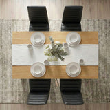 [4 Seater | Black] Dining Table and Chairs Set seen from directly above with four place settings, white table runner, glassware, and a floral centrepiece