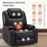 [Black] Electric Recliner Chair For Elderly with Heat & Massage in black leather featuring 8 massage points, heating function, and adjustable angle for comfort