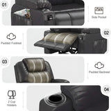 [Black] Electric Recliner Chair For Elderly with heat and massage featuring side pocket, padded footrest, padded backrest, and dual cup holders