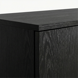 [Black] Close view Blythe wardrobe upper corner with dark wood grain and clean edge line