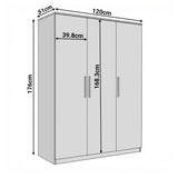 [Black] Dimension Blythe wardrobe showing height 176 cm, width 120 cm and depth 51 cm