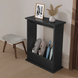 [Black] black side table by wall with shoes and umbrella tucked in lower storage compartment
