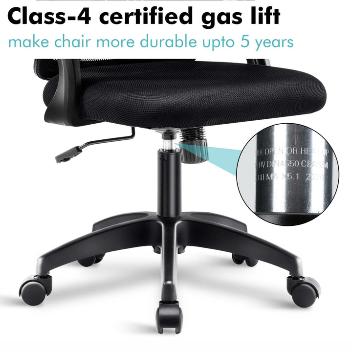 [Black] Comfy desk chair with SGS-4 certified gas piston, ensuring smooth and secure height adjustments.