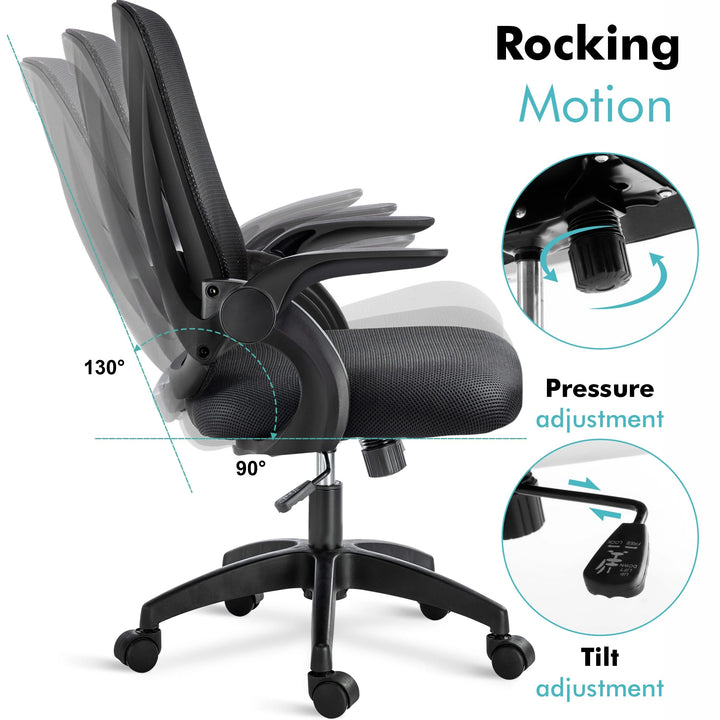 [Black] Adjustable office chair featuring height adjustment, tilt lock, and reclining option for ultimate comfort.