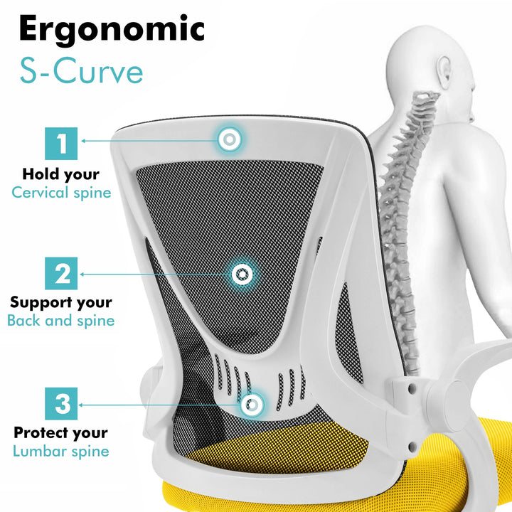 [Black + Yellow] Black and yellow lumbar support chair with breathable mesh backrest to maintain healthy posture.
