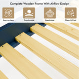 [Blue + Pine] bunk bed slatted base detail with evenly spaced wooden pine slats and airflow design for mattress ventilation