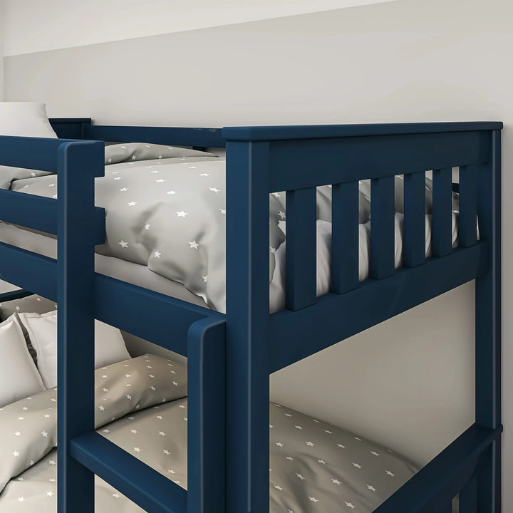[Blue] Close-up of double bed bunk bed frame showing ladder detail and strong side guardrails