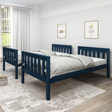 [blue] detachable bunk bed split into two separate single beds in bright bedroom