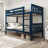 [Blue] double bunk bed frame in full view, suitable for kids’ rooms with sturdy ladder and guardrails