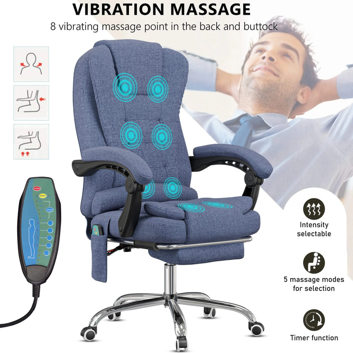 [Blue Linen] featuring massage points and a remote close-up, this blue office chair blends style with wellness features