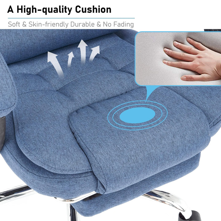 [Blue Linen] Blue linen swivel recliner chair with plush cushioned seat for enhanced comfort and support.