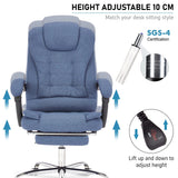 [Blue Linen] Height adjustable blue linen swivel reclining chair with ergonomic design and cushioned support.
