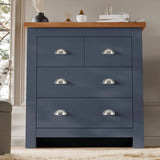 [Blue] Blue Shaker bedroom furniture set chest of drawers beside chair with silver cup handle pulls