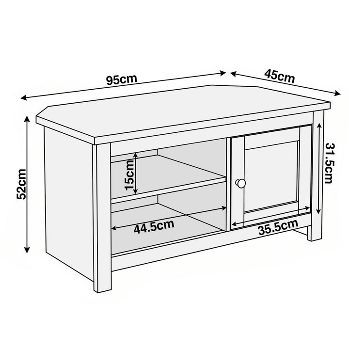 [Blue] Tavero corner TV unit dimensions: 95cm wide, 45cm deep, 52cm high, door 35.5x31.5cm, shelf 44.5cm