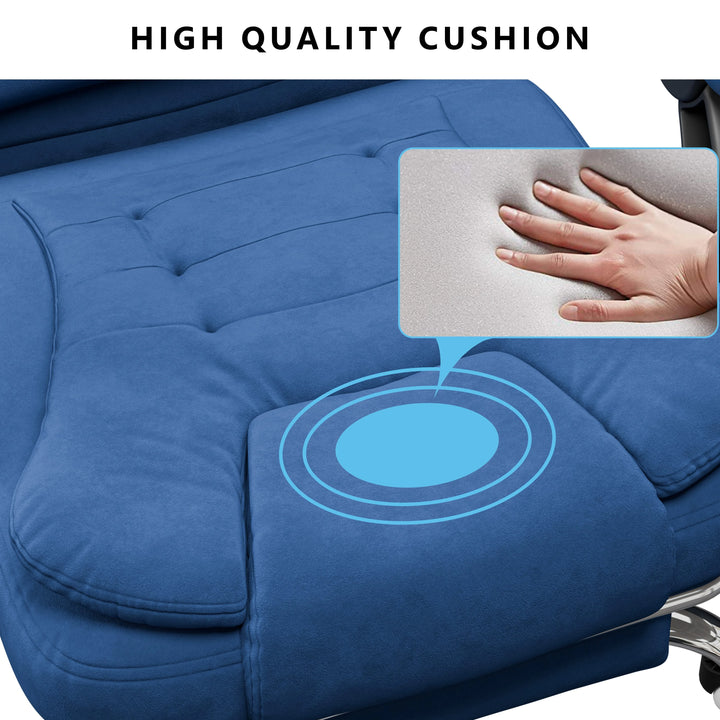 [Blue Velvet] heated office chair in soft blue velvet featuring plush seat padding for lasting comfort during long workdays