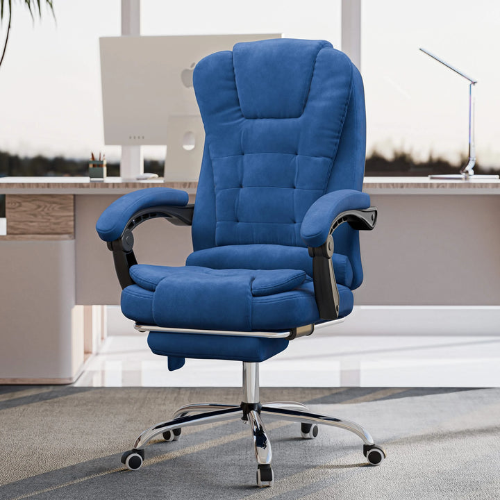 [Blue Velvet] blue velvet office chair styled in a bright home office, adding elegance and comfort to your workspace