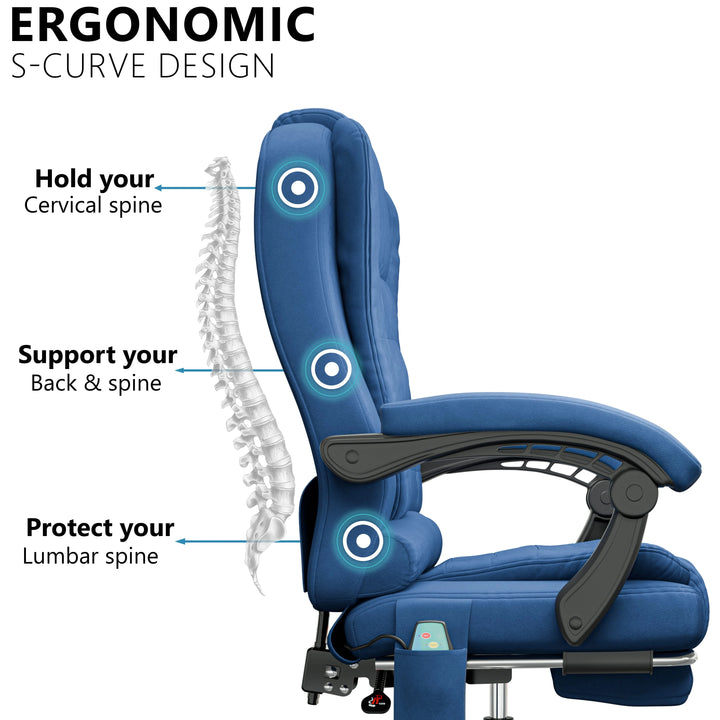 [Blue Velvet] ergonomic desk chair in soft blue velvet highlighting contoured lumbar support for better posture and comfort
