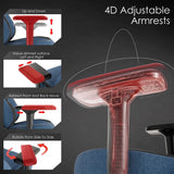 [Blue] 4D adjustable armrests on Xstriker blue gaming chair allow full customization for optimal arm and wrist support.