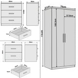 [Ash Grey] Dimensions diagram: wardrobe 76 x 51 x 176 cm, chest 60 x 40 x 60 cm, bedside 40 x 36 x 45 cm