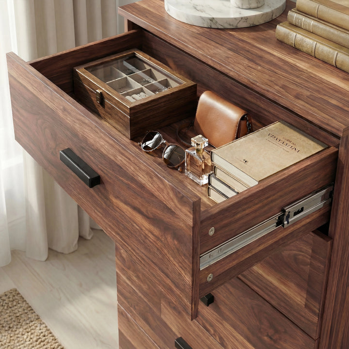 [Dark Bronx] Blythe bedroom furniture set chest top drawer out with sunglasses, wallet and organiser inside
