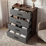 [Walnut ] 4 drawer chest of the Blythe bedroom furniture set with all grey drawers out and walnut top above
