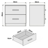 [Oak Cashmere] Dimension diagram showing bedside table 40cm wide 36cm deep 45cm tall with drawer size 33.8x32x16cm