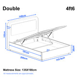 [Double | Beige] Dimensions diagram showing 152cm width and 206cm length with 105cm headboard height