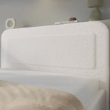 [King | White] Close-up of rounded headboard showing soft boucle fabric texture with curved pill-shaped profile