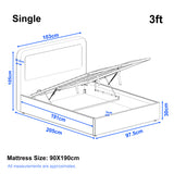 [Single | Beige] Dimensions diagram showing 100cm width and 204cm length with 105cm headboard height