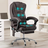 [Brown] brown PU leather pc chair with ergonomic back, footrest, and massage features placed in a smart home office