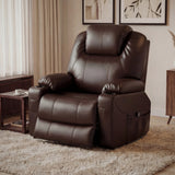 [Brown] Electric Recliner Chair For Elderly in brown leather with heat and massage, ideal for living rooms. Riser massage armchair with side control panel and cup holder