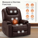 [Brown] Electric Recliner Chair For Elderly with Heat & Massage in brown leather featuring 8 massage points, heating function, and adjustable reclining angle