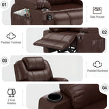 [Brown] Electric Recliner Chair For Elderly | Riser Massage Armchair in brown leather featuring side pocket, padded footrest, backrest, and 2 cup holders