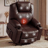 [Brown] Electric Recliner Chair For Elderly | Riser Massage Armchair in brown leather with heat and massage zones, ideal for living rooms or senior care