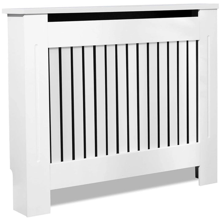 [Medium] Chelsea White Radiator Cover angled three-quarter product shot on white background showing vertical slat panel and shaker-style side panels
