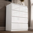 [White] High Gloss 4 Drawer Chest of Drawers in white, angled view with all four drawers closed and reflective fronts.