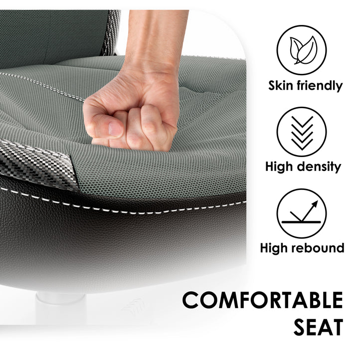 [Grey] Xstriker Kids Gaming Chair with skin-friendly, high-density fabric seat and high rebound cushioning for home office or study use.