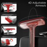 [Black] Xstriker Gaming Chair with 4D adjustable armrests showing up/down, side-to-side, front/back, and rotation features for ergonomic support.