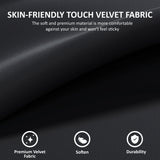 [Black] Black velvet fabric with text about skin-friendly touch and fabric properties.