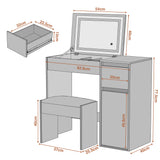 [Dark Grey + Light Grey] grey dressing table dimensions diagram 82.6x40x77.5cm with 37x25.5x40cm stool