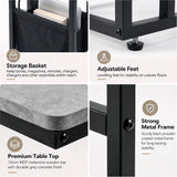 [Concrete] feature graphic: storage basket, premium tabletop and strong metal frame details