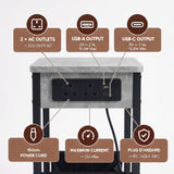 [Concrete] Power graphic: 2 AC outlets 220-250V, USB-A/C 5V, 150cm cord length, 13 amp Max current & BS 1363/A certified plug