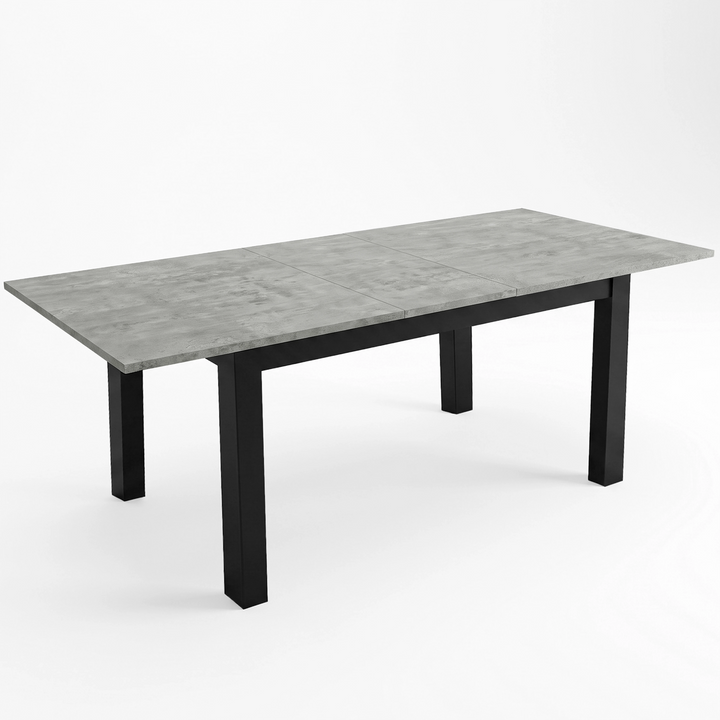 [160cm | Concrete] Extended table on white background with longer top, square legs, and central support frame
