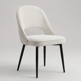 [Cream | Set of 4] Fabric chair with rounded padded back, open cut-out, piped seat and black legs.