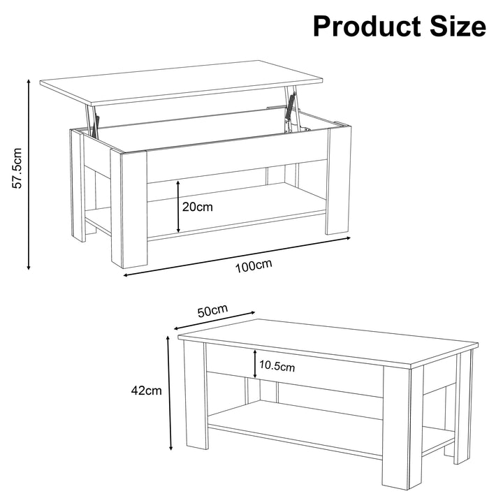 [Cream + Pine] Lift top coffee table dimensions: 100cm x 50cm x 42cm 57.5cm open.