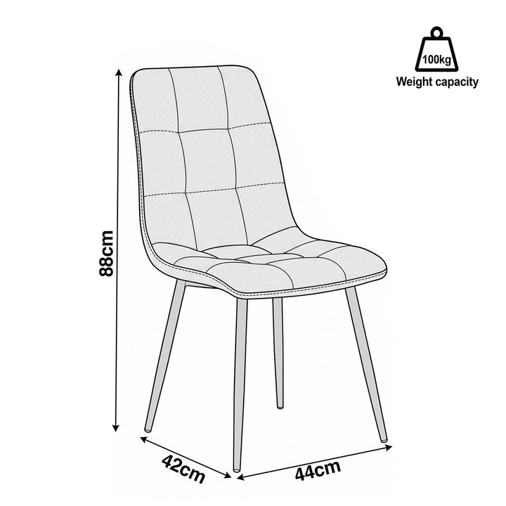 [Cream | Set of 4] Dining chair dimension diagram showing 44 cm width, 42 cm depth, 88 cm height and 100 kg capacity.