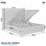 [King | Beige] Cross ottoman bed dimensions, King 171cm wide, 217cm long, 110cm headboard, 30cm footboard