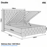 [Double | Light Grey] Cross ottoman bed dimensions 156cm wide, 207cm long, 110cm headboard height